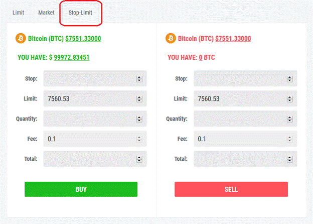 Set Stop Limit Order on CryptoGround